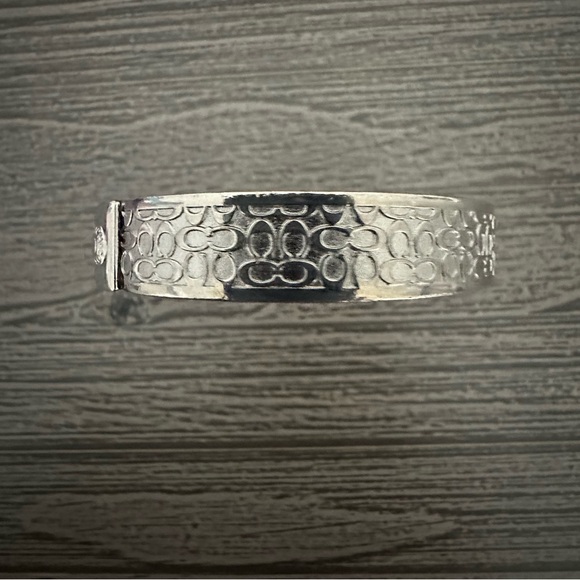 COACH Silver Bangle Bracelet with Signature Classic “C” Logo Print. - Picture 8 of 12